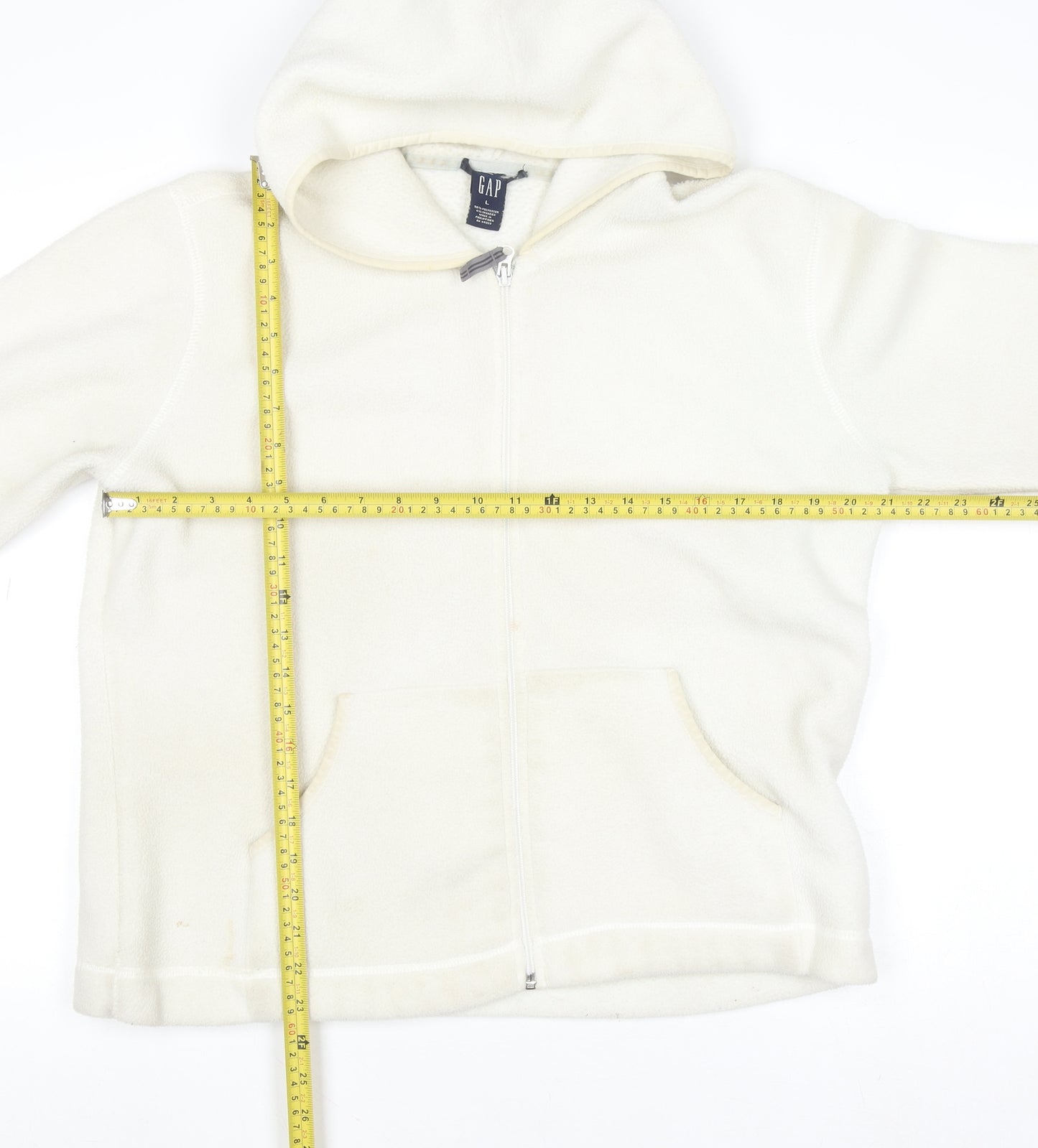 GAP Women Ivory Full Zip Fleece Hoodie Size L Polyester Blend