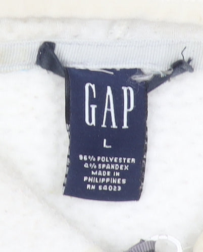 GAP Women Ivory Full Zip Fleece Hoodie Size L Polyester Blend