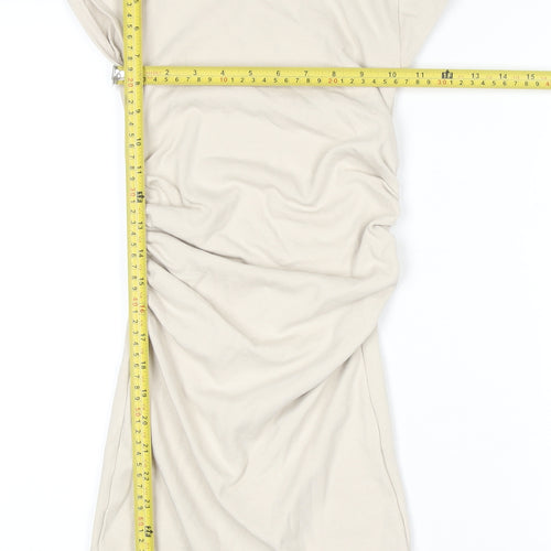 Zara Women Beige Short Sleeve Ruched T-Shirt Dress Size S