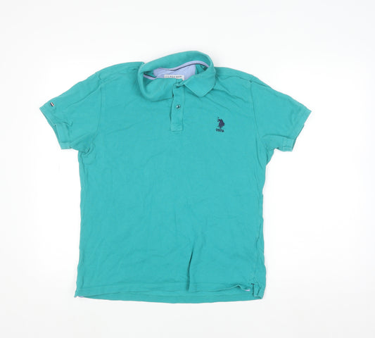 U.S. Polo Assn. Men's Green Cotton Short Sleeve Polo Shirt L