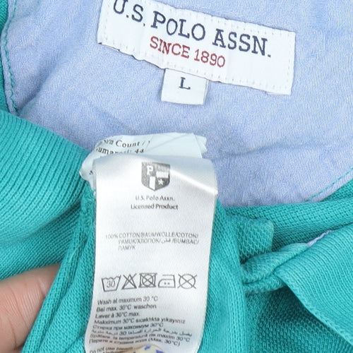 U.S. Polo Assn. Men's Green Cotton Short Sleeve Polo Shirt L