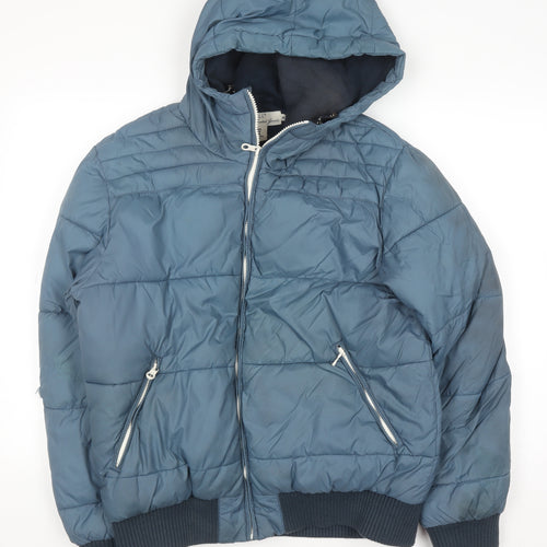 H&M L.O.G.G. Men's Blue Hooded Puffer Jacket Size M Winter Casual