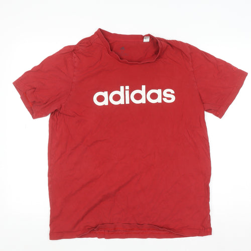 Adidas Men's Red Logo Graphic Cotton Crew Neck T-Shirt Size M