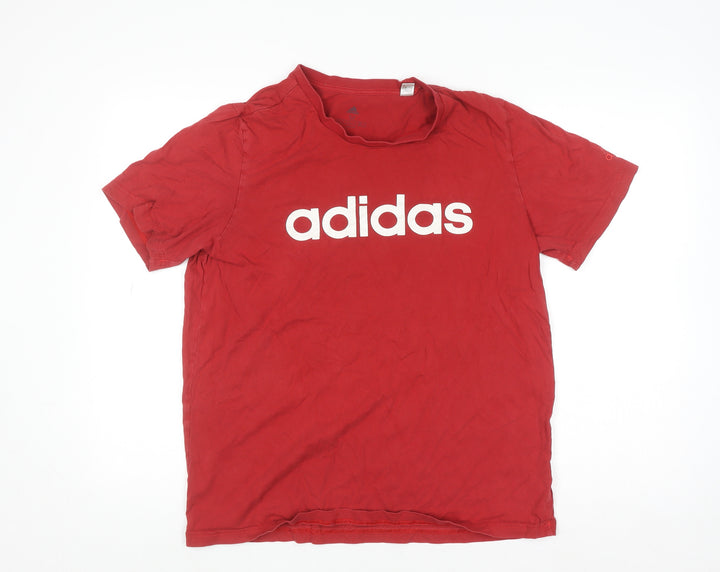 Adidas Men's Red Logo Graphic Cotton Crew Neck T-Shirt Size M