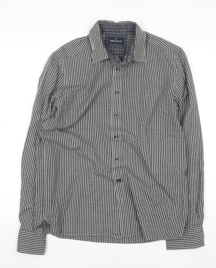 Daniel Hechter Men’s Grey Check Long Sleeve Cotton Button-Up Shirt M