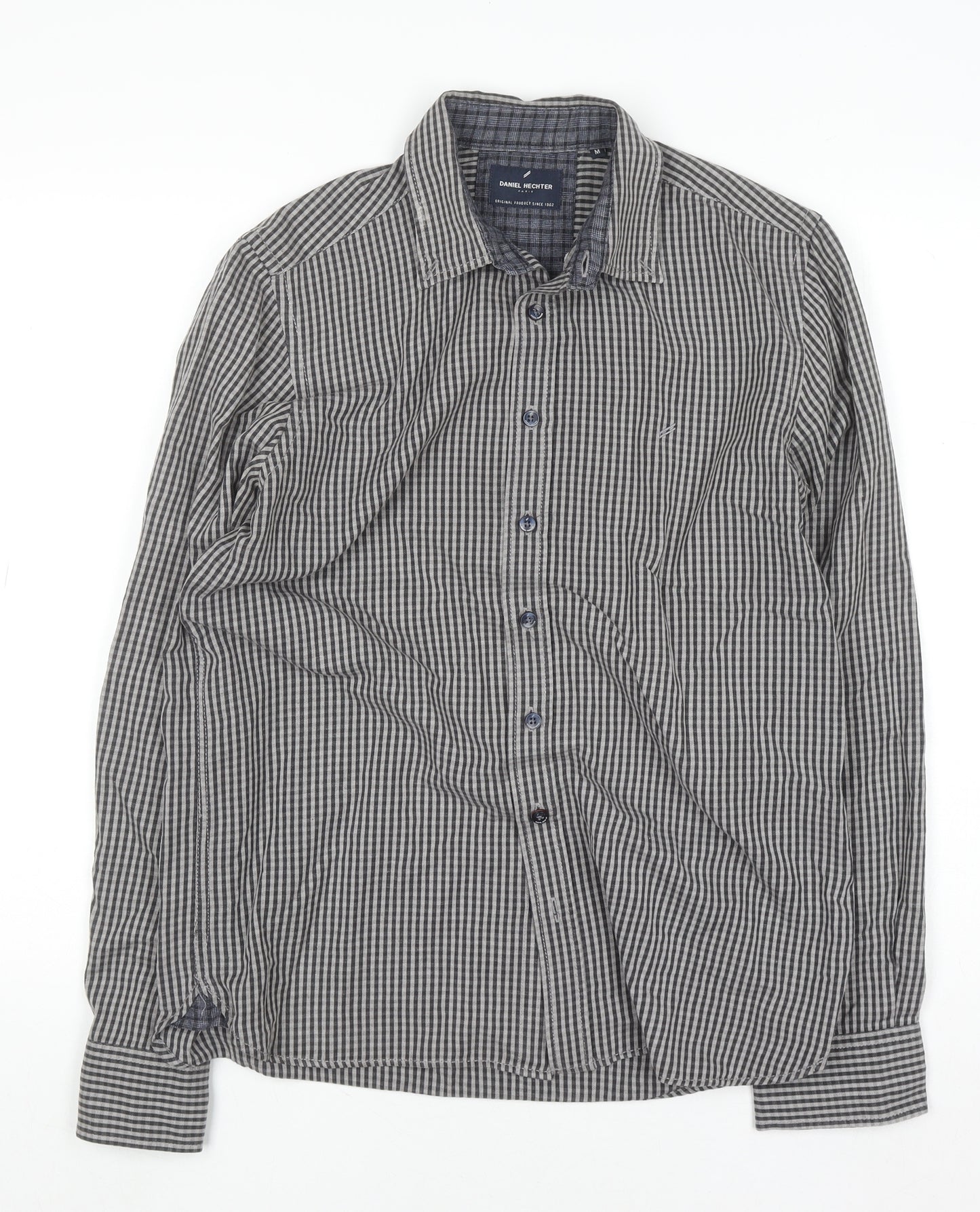 Daniel Hechter Men’s Grey Check Long Sleeve Cotton Button-Up Shirt M