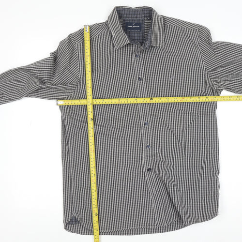 Daniel Hechter Men’s Grey Check Long Sleeve Cotton Button-Up Shirt M