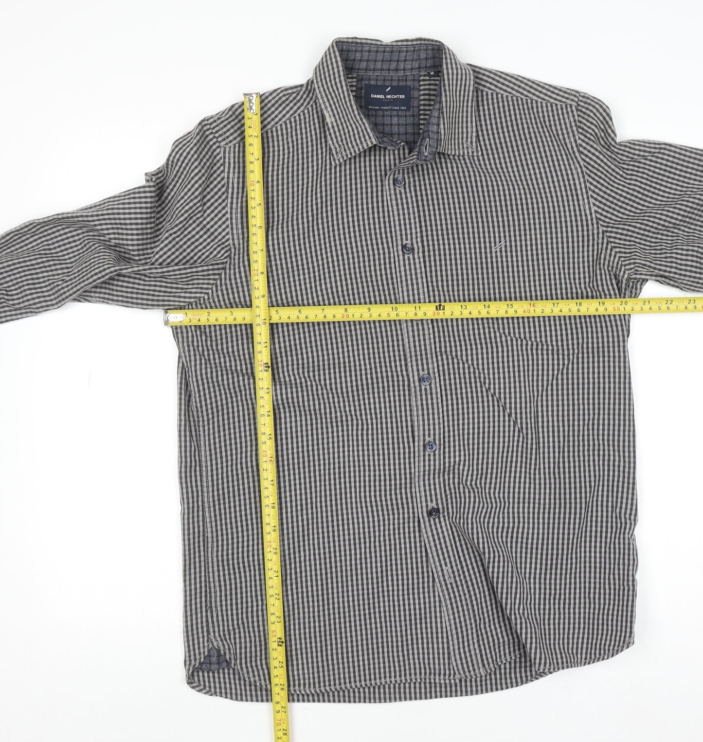 Daniel Hechter Men’s Grey Check Long Sleeve Cotton Button-Up Shirt M