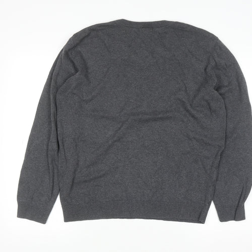U.S. Polo Assn. Men's Grey V-Neck Cotton Pullover Jumper L