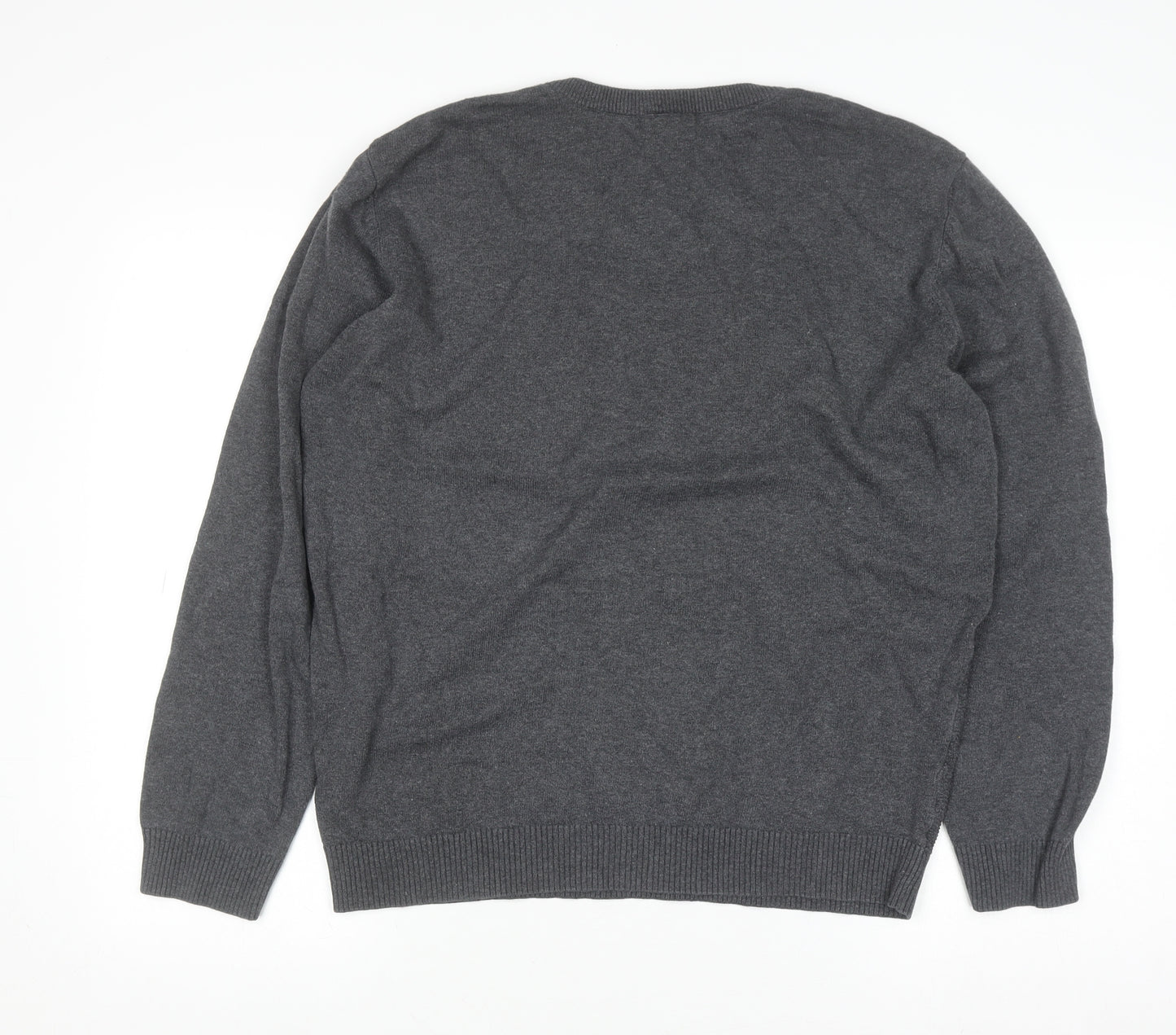 U.S. Polo Assn. Men's Grey V-Neck Cotton Pullover Jumper L