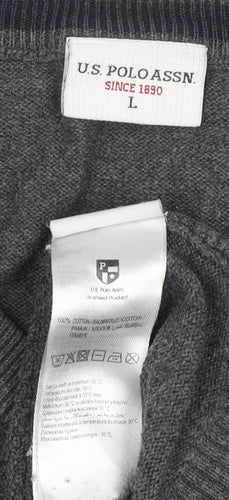 U.S. Polo Assn. Men's Grey V-Neck Cotton Pullover Jumper L