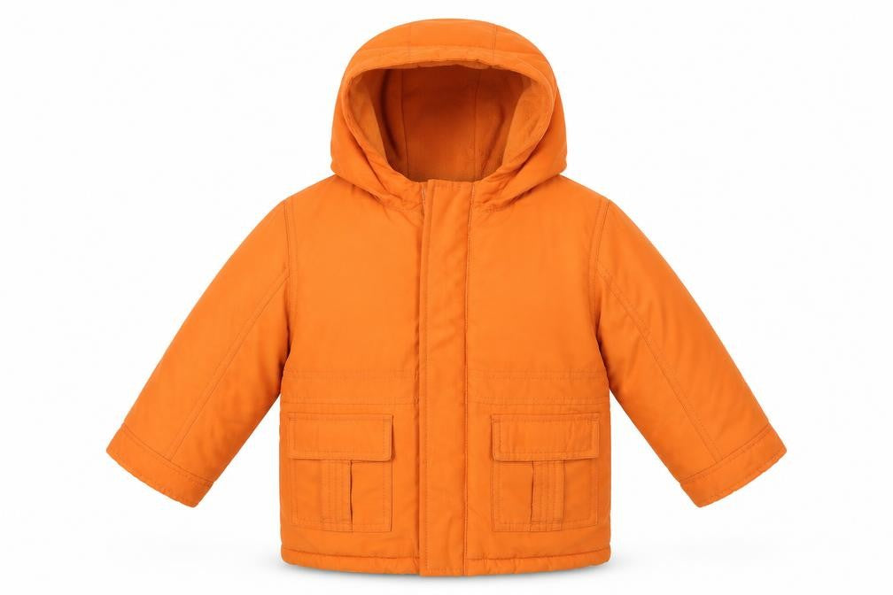Front view of Gymboree boys’ orange 2-3 years hooded puffer jacket winter coat