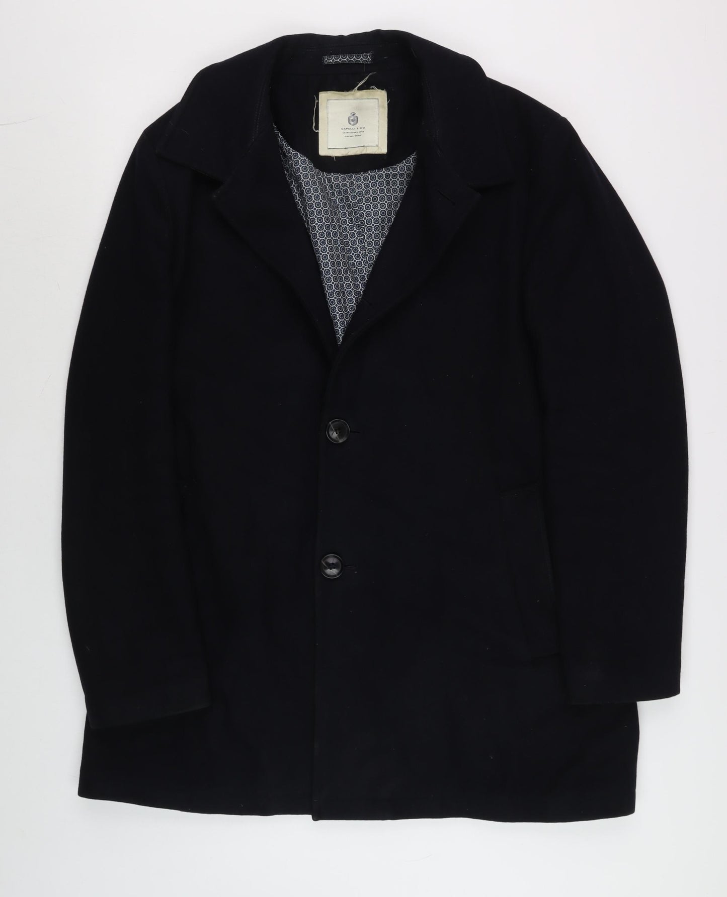 Capelli & Co Men's Black Wool Blend Mid-Length Overcoat Size 44