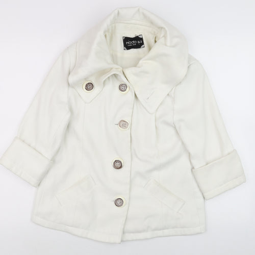 Modo Women Ivory Short Pea Coat Size 6 Classic Button Wool Blend