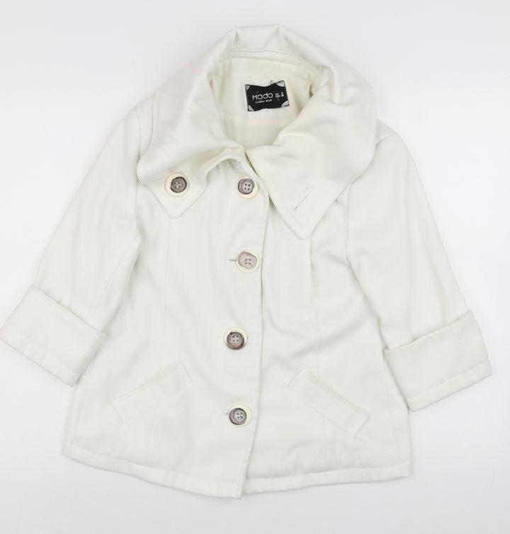 Modo Women Ivory Short Pea Coat Size 6 Classic Button Wool Blend