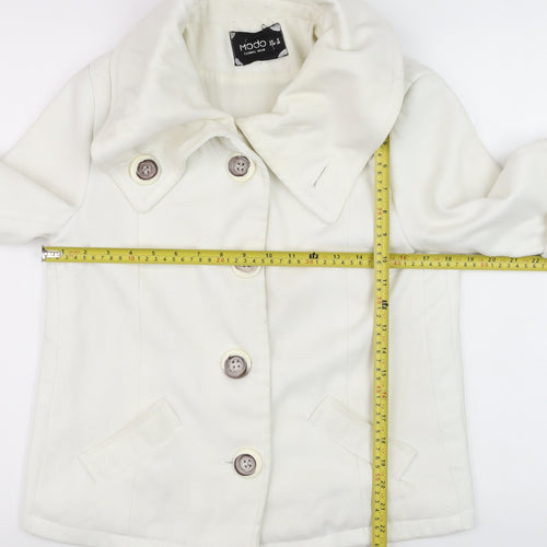 Modo Women Ivory Short Pea Coat Size 6 Classic Button Wool Blend