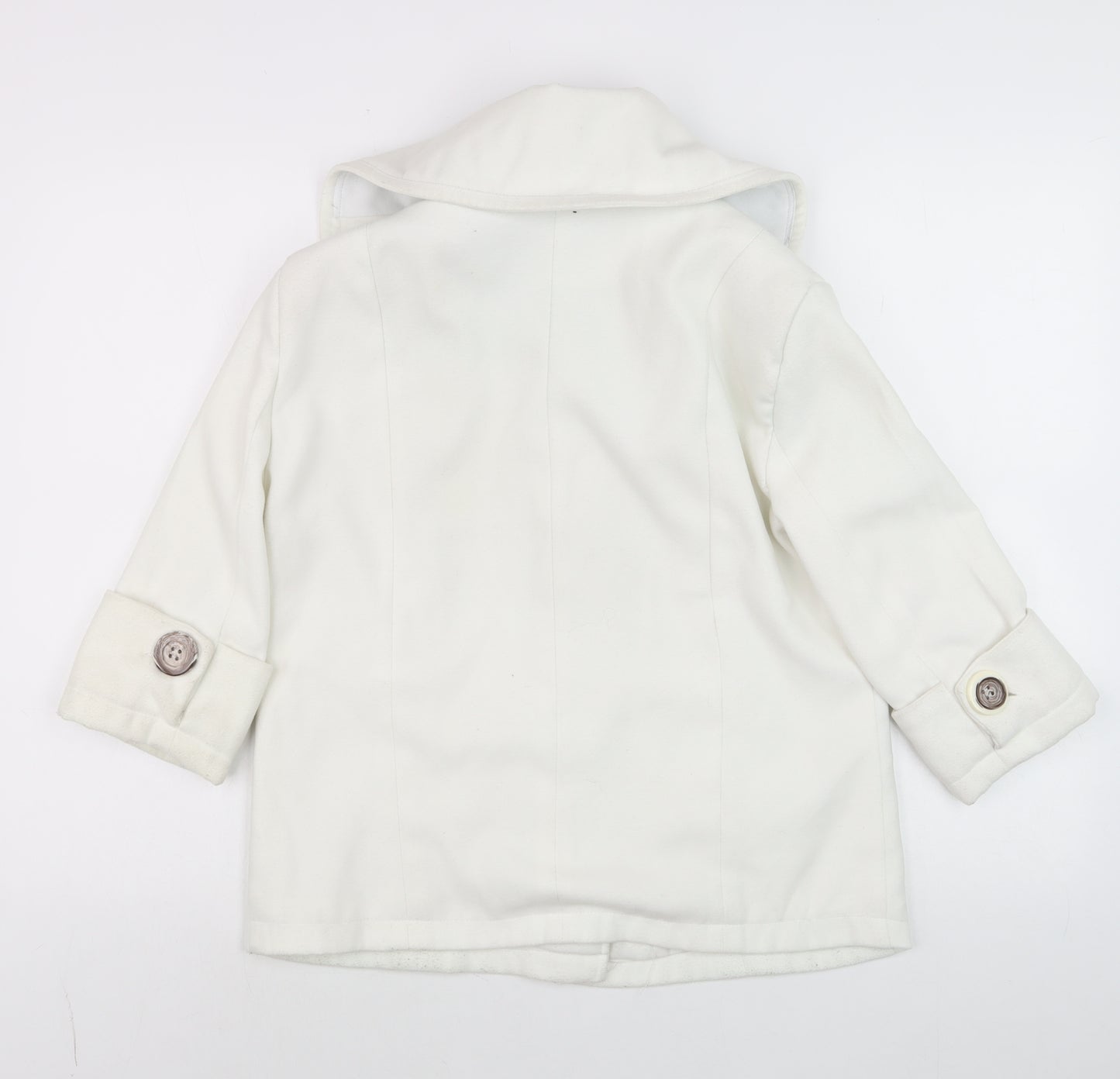 Modo Women Ivory Short Pea Coat Size 6 Classic Button Wool Blend
