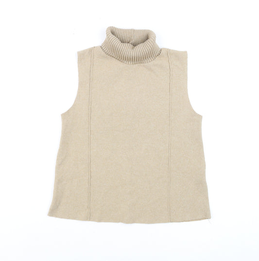 Zara Women Beige Roll Neck Sleeveless Knit Tank Top Size S