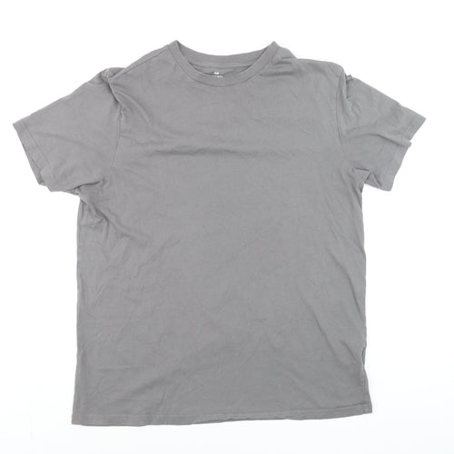 H&M Men's Grey Regular Fit Cotton Crew Neck T-Shirt Size L