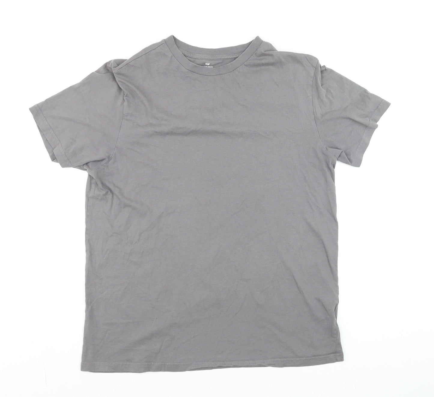 H&M Men's Grey Regular Fit Cotton Crew Neck T-Shirt Size L