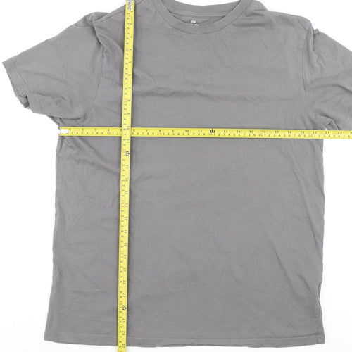 H&M Men's Grey Regular Fit Cotton Crew Neck T-Shirt Size L