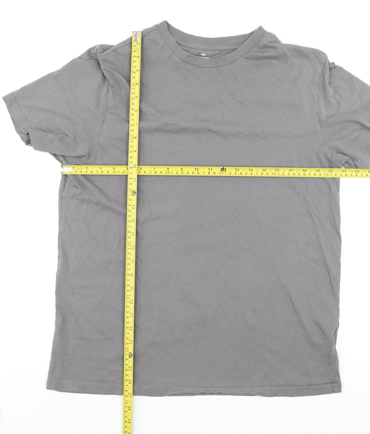 H&M Men's Grey Regular Fit Cotton Crew Neck T-Shirt Size L