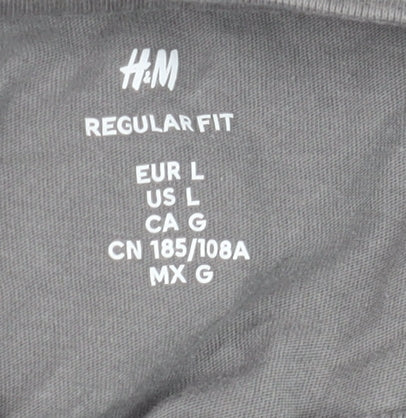 H&M Men's Grey Regular Fit Cotton Crew Neck T-Shirt Size L
