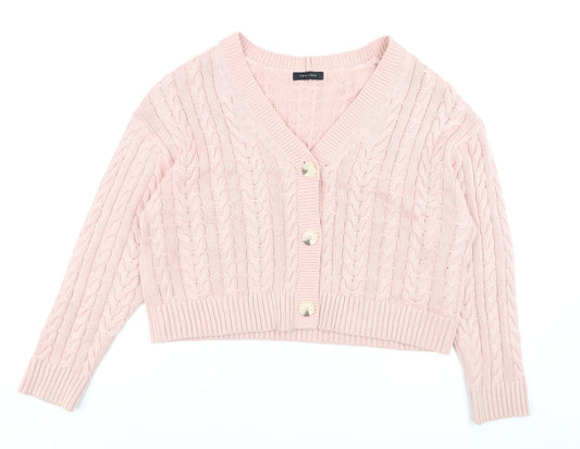 New Look Women’s Pink Cable-Knit V-Neck Button Cardigan Size M