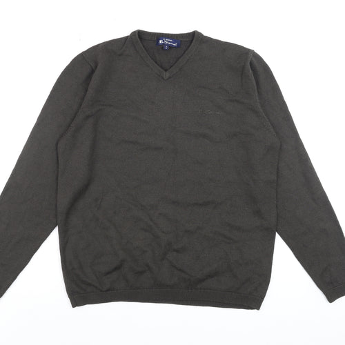 Ben Sherman Men's Brown V-Neck Wool Blend Jumper Size M