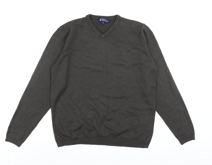 Ben Sherman Men's Brown V-Neck Wool Blend Jumper Size M