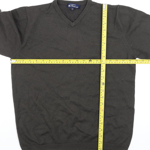 Ben Sherman Men's Brown V-Neck Wool Blend Jumper Size M