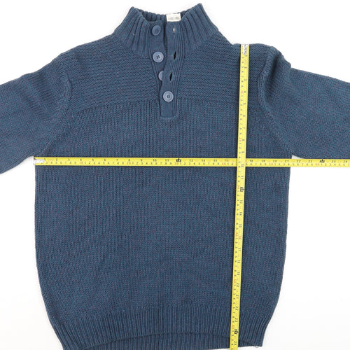 Dunnes Men’s Blue Henley Jumper Medium High Neck Knit Wool Blend