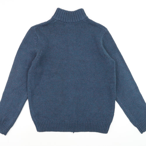 Dunnes Men’s Blue Henley Jumper Medium High Neck Knit Wool Blend