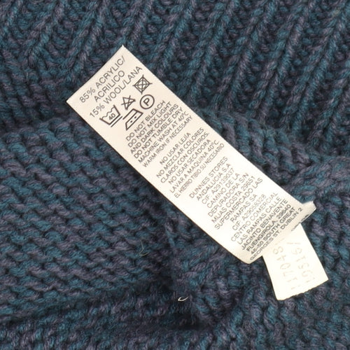 Dunnes Men’s Blue Henley Jumper Medium High Neck Knit Wool Blend