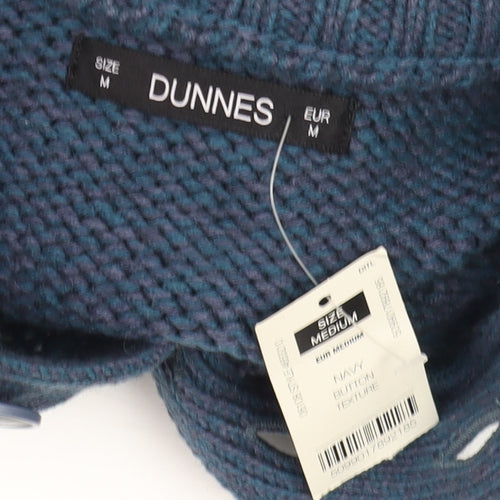 Dunnes Men’s Blue Henley Jumper Medium High Neck Knit Wool Blend