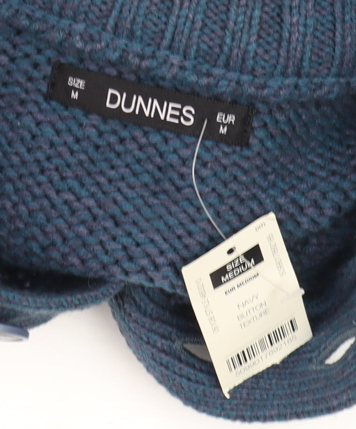 Dunnes Men’s Blue Henley Jumper Medium High Neck Knit Wool Blend