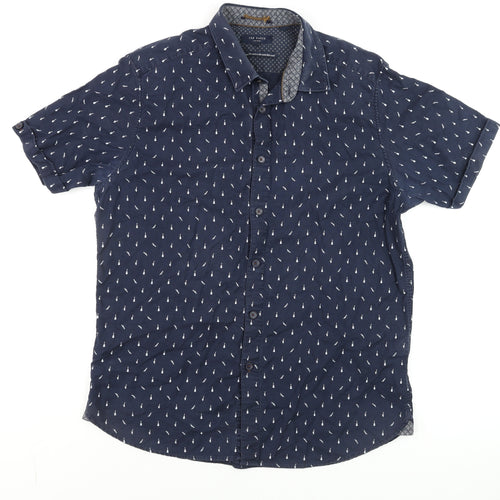 Ted Baker Men’s Blue Nautical Print Short Sleeve Button-Up Shirt M