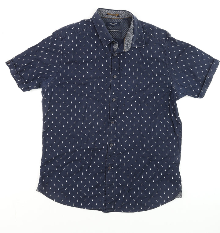 Ted Baker Men’s Blue Nautical Print Short Sleeve Button-Up Shirt M