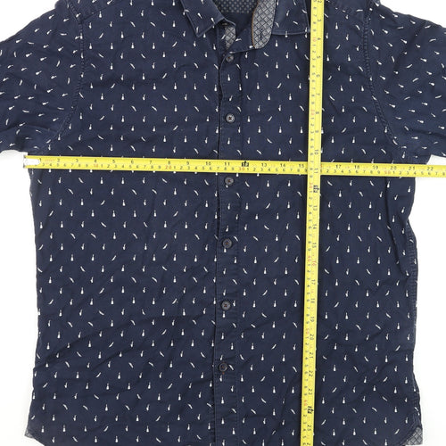 Ted Baker Men’s Blue Nautical Print Short Sleeve Button-Up Shirt M