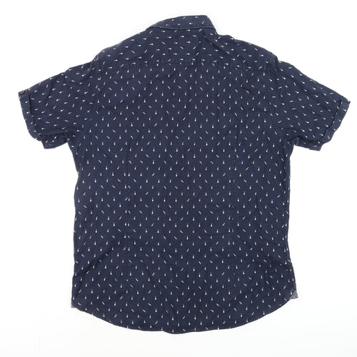 Ted Baker Men’s Blue Nautical Print Short Sleeve Button-Up Shirt M