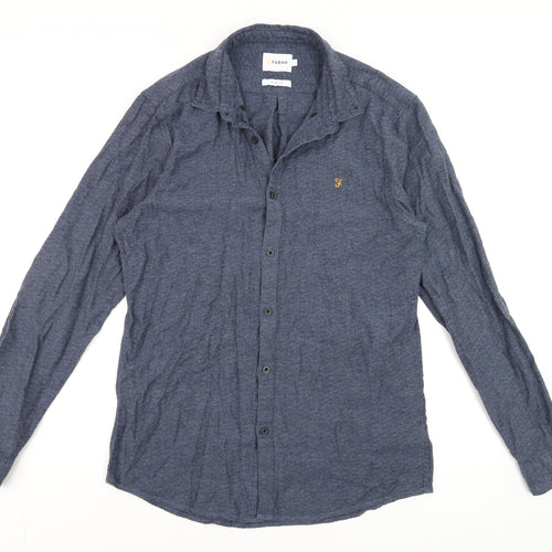 Farah Men's Blue Slim Fit Long Sleeve Button-Up Cotton Shirt Size L