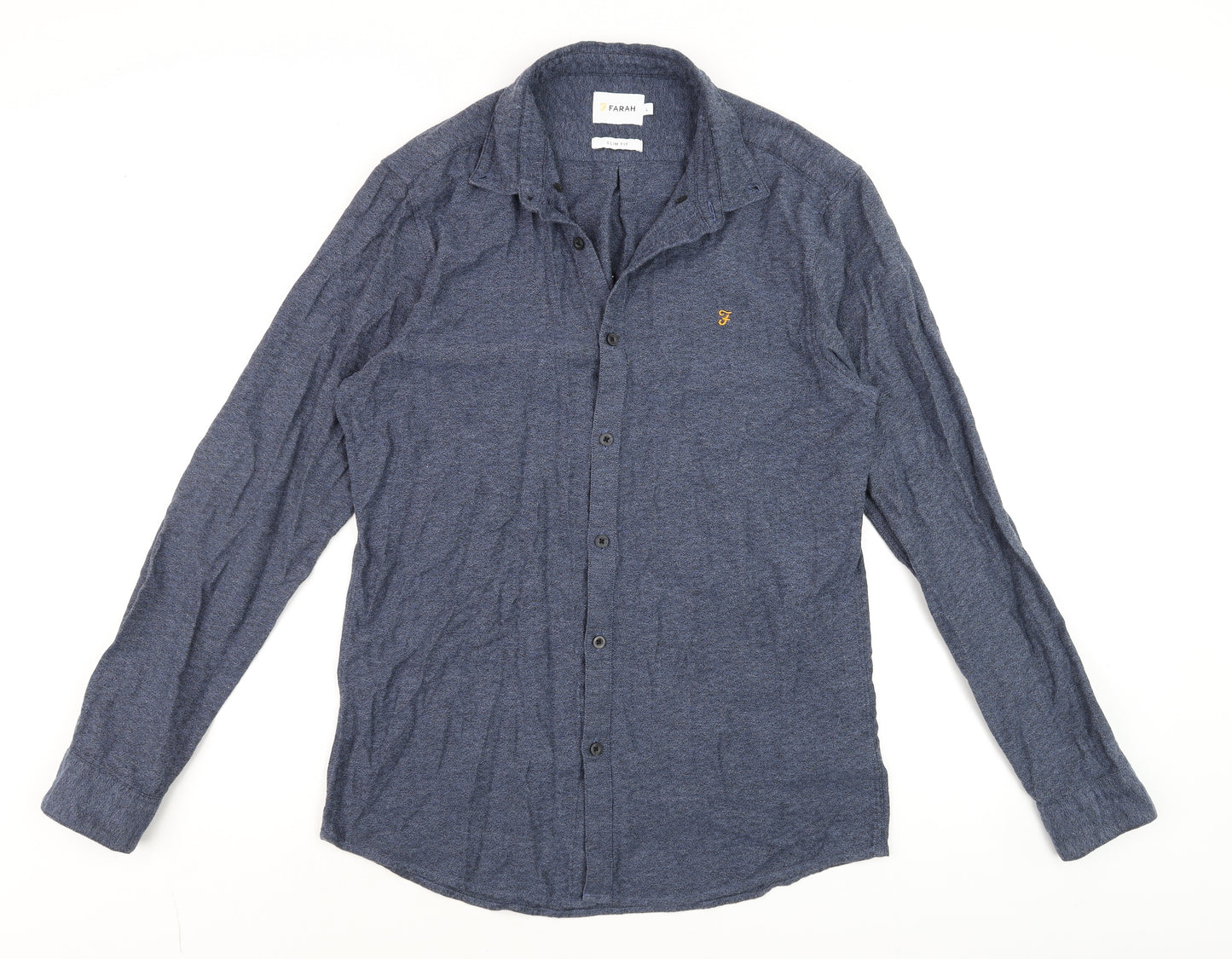 Farah Men's Blue Slim Fit Long Sleeve Button-Up Cotton Shirt Size L