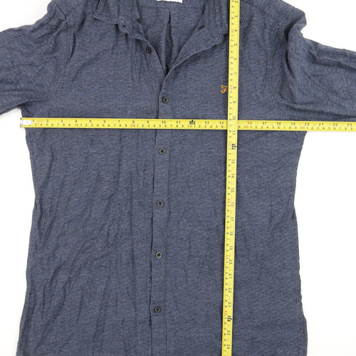Farah Men's Blue Slim Fit Long Sleeve Button-Up Cotton Shirt Size L