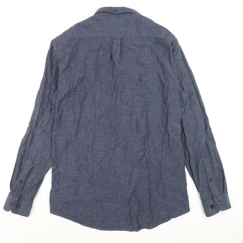 Farah Men's Blue Slim Fit Long Sleeve Button-Up Cotton Shirt Size L