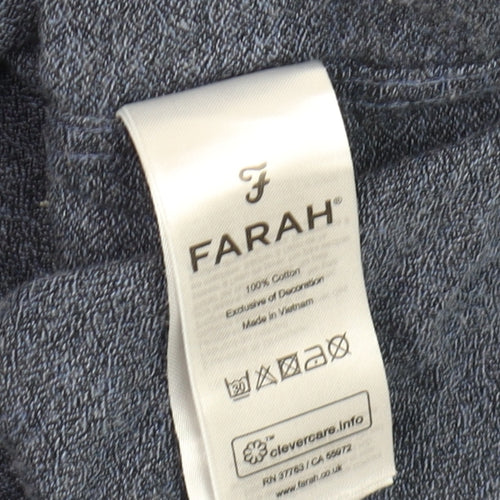 Farah Men's Blue Slim Fit Long Sleeve Button-Up Cotton Shirt Size L