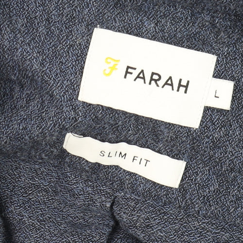 Farah Men's Blue Slim Fit Long Sleeve Button-Up Cotton Shirt Size L