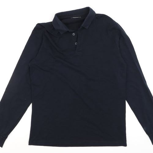 Remus Uomo Men's Black Long Sleeve Polo Shirt Size L Cotton Stretch