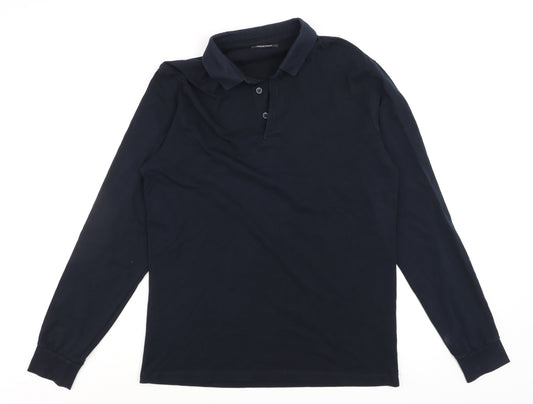 Remus Uomo Men's Black Long Sleeve Polo Shirt Size L Cotton Stretch