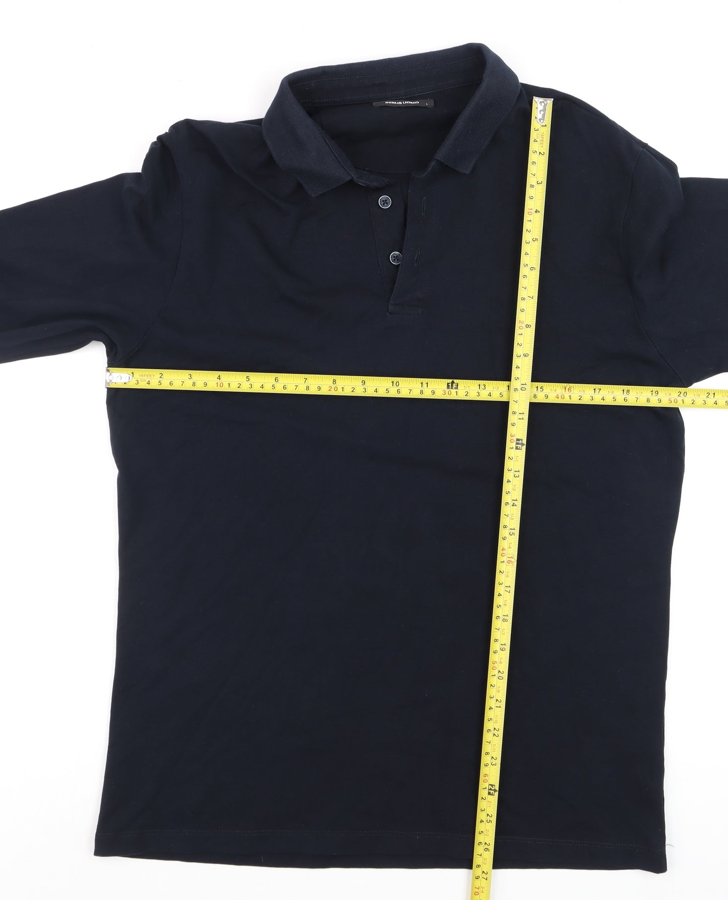 Remus Uomo Men's Black Long Sleeve Polo Shirt Size L Cotton Stretch