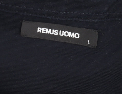 Remus Uomo Men's Black Long Sleeve Polo Shirt Size L Cotton Stretch